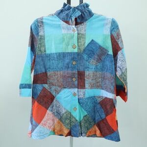Terra SJ Apparel‎ Tunic Top Womens Medium Multicolor Lagenlook Wired Collar NWT